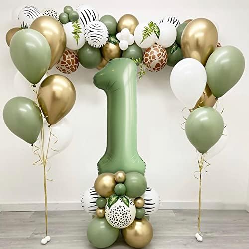 Sage Green Number Balloon 1 Large 40 Inch Number Foil Balloons Birthday Age Balloons Olive Green Party Balloons Decoration for Boys Girls Birthday Baby Shower Graduation Jungle-themed Party Supply — view 4