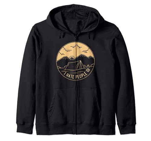 I Hate People Camping, Hiking & Outdoors Zip Hoodie, Black