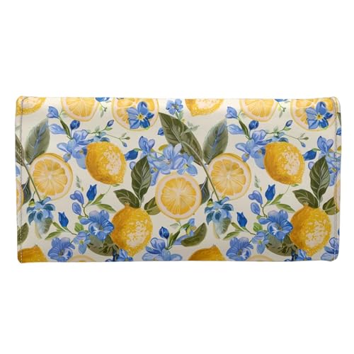 AFPANQZ Lemon Long Clutch for Ladies Girls Large Luxury Women's RFID Blocking Tri-fold Leather Wallet Phone Holder Trifold Purses Zip Coins Pocket, Buckle Closure Clutch2