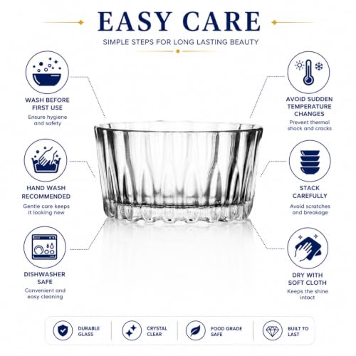 Image of Glassbunny 160ml Crystal Clear Glass Dessert Bowl | Elegant Ribbed Glass Serving Bowl for Ice Cream, Pudding, Custard, Fruits, Snacks & Dry Fruits Thick Durable Pack of 6