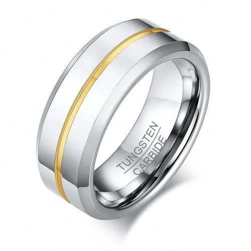 Anillo de carburo de tungsteno con línea azul de diseño simple y pulido espejo