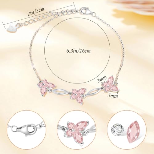 Image of Sterling Silver Butterfly Link Bracelet for Women,Adjustable Charming Dainty Jewelry,Ideal Gift for Mom,Wife and Her