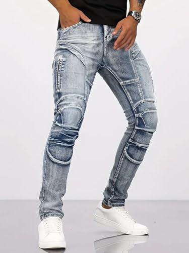 LONGBIDA Men's Motorcycle Jeans - Slim Fit Stretch Streetwear Moto Jeans, Anti-Tear Skinny Designer Pants for Bikers3