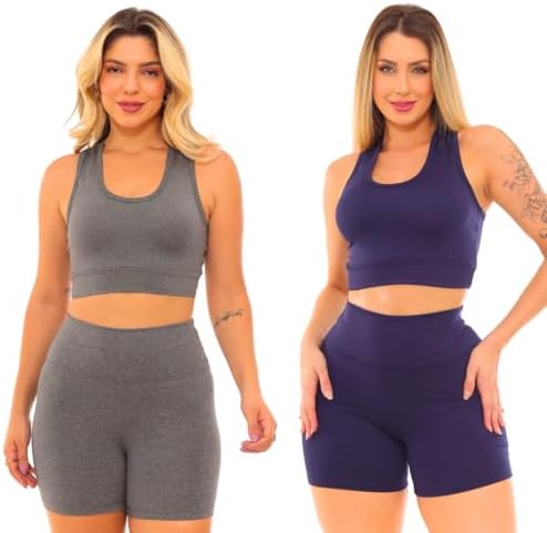 Kit 2 Conjuntos Academia Top e Shorts Zero Transparência Suplex F...