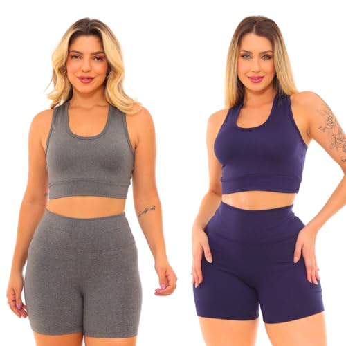 Kit 2 Conjuntos Academia Top e Shorts Zero Transparência Suplex F...