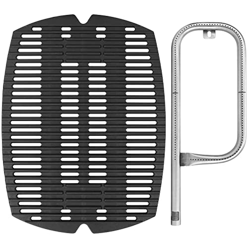 Image of DELSbbq 7582 Cast Iron Grill Grate and 60040 Grill Burner for Weber Q100 Q120 Q1000 Q1200 Baby Q 386001 386002 516002 516001 50060001 5106000 Grills, Replacement Parts for 7644, 60040