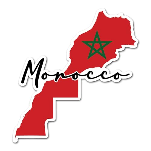 Lot de 2 autocollants en vinyle Motif drapeau du Maroc 10 cm – Carte du Maroc Voyage Vacances Monde Pays Géographie École Emplacement Autocollant Scrapbook...