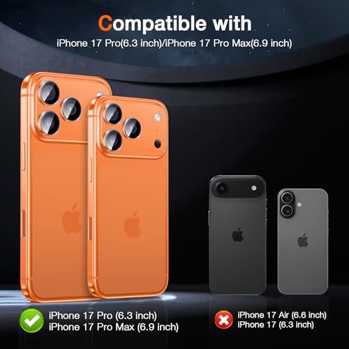 Image of LK 2 Pack for iPhone 17 Pro /17 Pro Max Camera Lens Protector [Top 9H+ Military Grade Shatterproof] One-Click Installation, Ultra-Tough HD, Individual Lens Protectors Scratch-resistant, Cosmic Orange