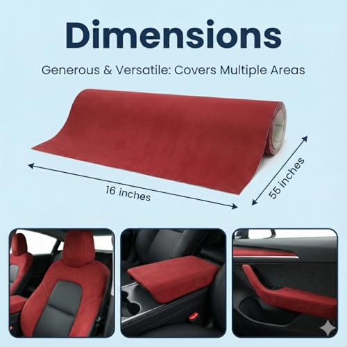 Image of Suede Fabric Wrap - Self Adhesive Film Sticker 16 x 55 Inches Silky Decal Sheet for Car Interior Furniture Upholstery DIY Elastic Stretch Peel and Stick Cherry