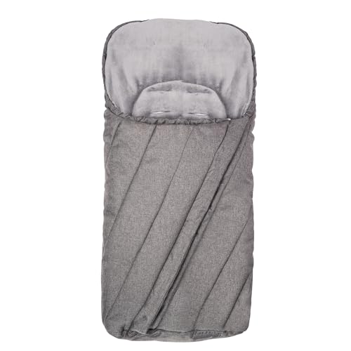 Premium Fußsack für Kinderwagen, Sportwagen und Buggy mit Rutschschutz, weiches Fleece, Leichter Thermo Winterfußsack mit Reißverschluss, Farbe: Grau