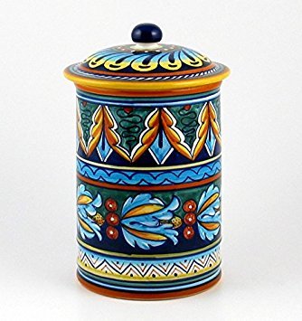 Hand Painted Italian Ceramic 9-inch Canister Geometrico 39E - Handmade in Deruta