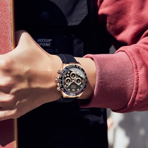 Image of OLEVS Men's Watch, Easy to Read Sport, Popular, Fashion, Brand, Japan-Quartz, Stopwatch, 24 Hours, Date, Waterproof, rose gold & black, sports