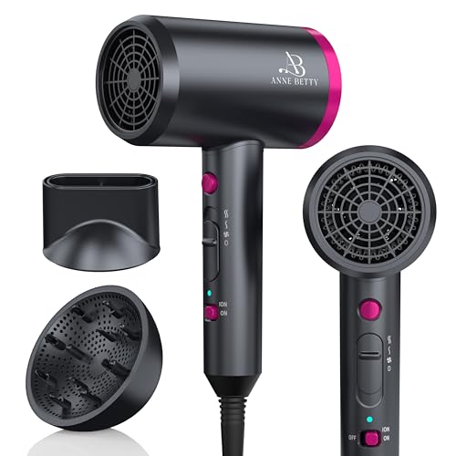Hair Dryer with Diffuser for Curly Hair, 1800W Ionic Blow Dryer f...