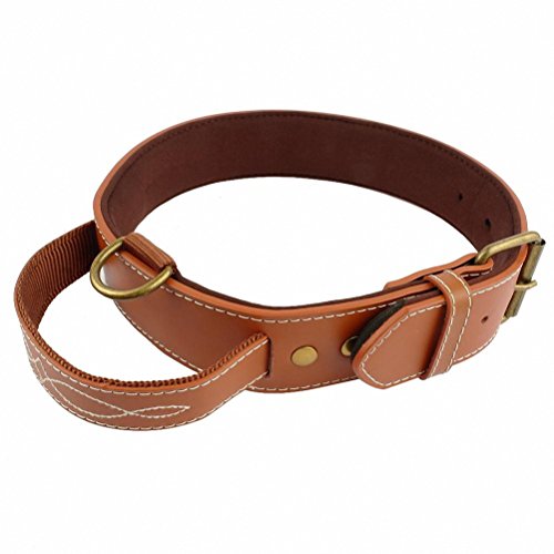 Quick Control Soft Inside Padded Pu Leather Dog Collar with Handle for Meduim Large Dogs Walking Training Black Brown Colors