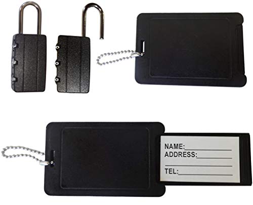 Lot de 2 cadenas à combinaison pour valises, sacs à dos et 2 étiquettes de bagage avec étiquette d'adresse protégée dans le kit Cadenas à combinaison Noir Cover