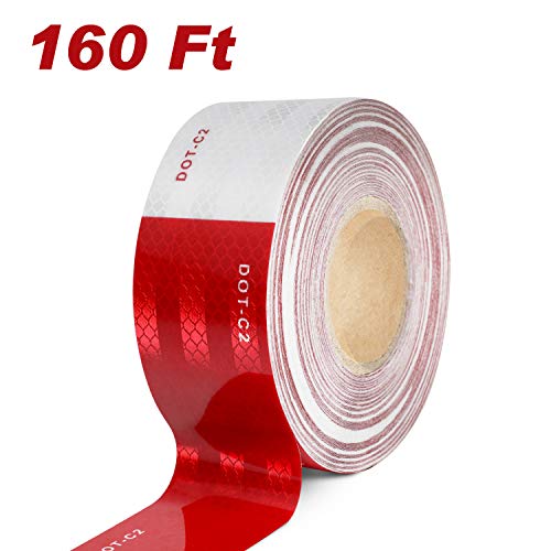 DOT-C2 Reflective Safety Tape 2" x 160' Red/White Conspicuity Tape for Vehicles, Trailers