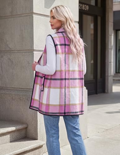 Zeagoo Pink Plaid Vest Women Flannel Jacket Turn Down Collar Fall Clothes - image 6