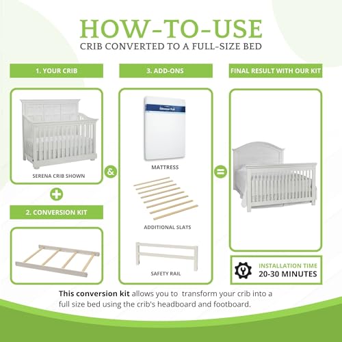 Image of Full-Size Conversion Kit Bed Rails for Dolce Babi Convertible Cribs - Solid Wood Rail - Toddler and Adult Bed Rail for Full-Size Beds - Essential Nursery & Baby Furniture (Seashell White)