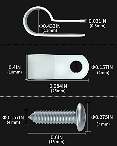 Image of Rope Light Mounting Clips - 60 Pack 3 /8 Inch P-Style Extension Cord Wall Clips with Stainless Steel Self Tapping Screws