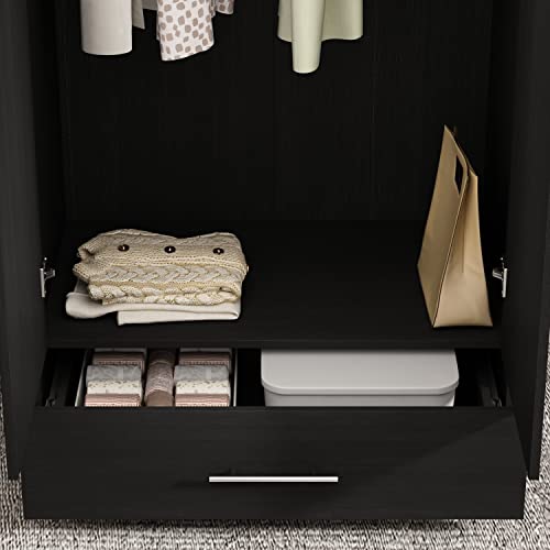 Aiegle BL-KF200167-03-8.27 2 Doors Wardrobe Armoire With Drawer, Freestanding Armoire Wardrobe Closet With Hanging Rod, Bedroom Wood Clothes Storage Cabinet Organizer thumb #3