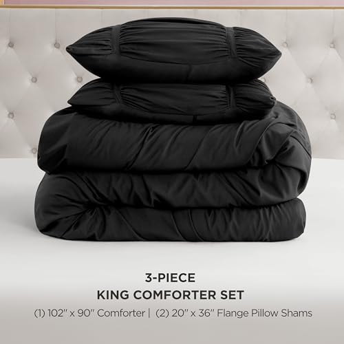 Image of Juicy Couture Ribbon Ruched 3 Piece King Comforter Set, Black Bedding Ensemble