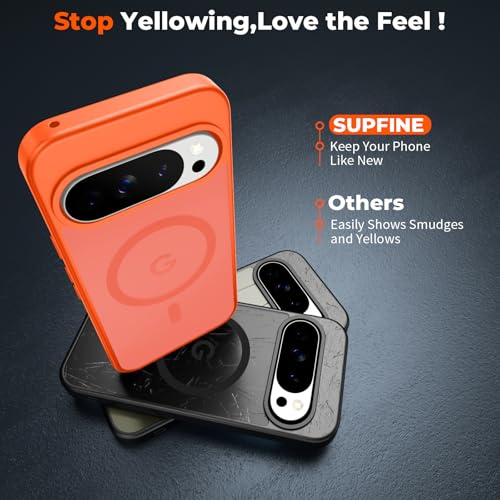 Image of SUPFINE Magnetic for Google Pixel 10 Pro XL Case with Screen Protector, (Built-in Magnets) ((Military Grade Drop Protection) Slim Translucent Shockproof Phone Case,Orange