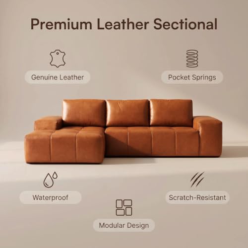114" Modular Leather Sectional Couches with Boneless L-Shaped Chaise, Boneless Comfy Fluffy Couch with Deep Seat, Flexible Module Combination for Living Room, Apartment, Office, No Assembly - Image 3