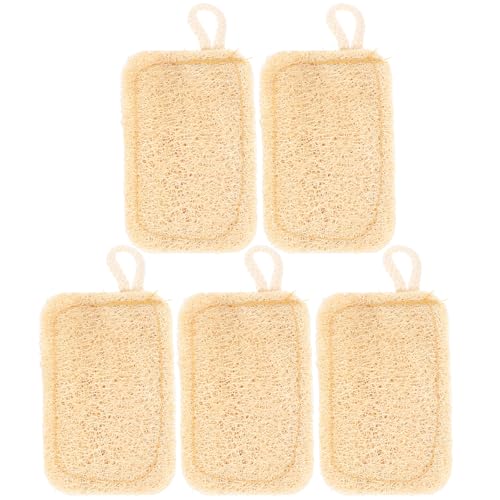 HOODANCOS Juego de 5 Cepillos de Esponja de Lufa Natural para Lavar Platos Ollas y Tazas Cepillo Limpiador Suave y Resistente para Uso Doméstico Estropajo Ecológico Multifuncional