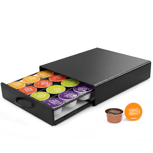 MASTERTOP Kapselhalter für Dolce Gusto - Kapselschublade zur Aufbewahrung - Aufbewahrungschublade für 20 Kapseln - Rutschfeste Metall Kapselspender - Platz für Kaffeemaschine - Schwarz