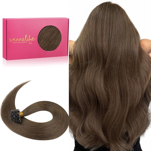 Image of WENNALIFE U Tip Hair Extensions Human Hair, 50g 50s 24 Inch Muted Light Brown Brunette Remy Hair K Tip Invisible Straight Keratin Bond Hot Fusion Hair