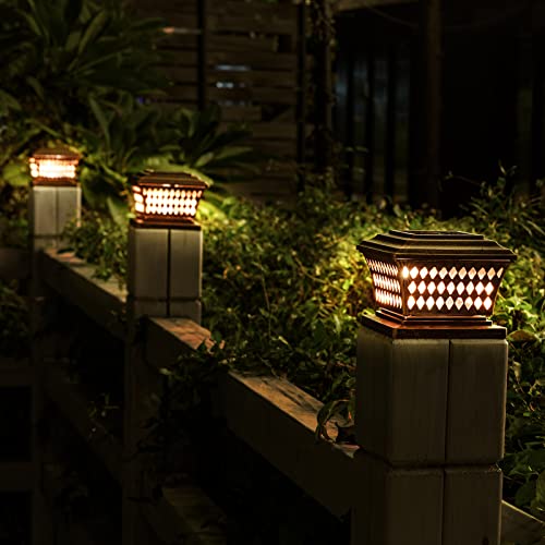 Huyieno Solar Post Cap Lights Outdoor Post Lights Led Lighting Deck Fence Cap Light Two Light Modes Warm White/Bright White Suitable For 4X4 5X5 Wooden Posts Brushed Copper 6Pk #TOP5