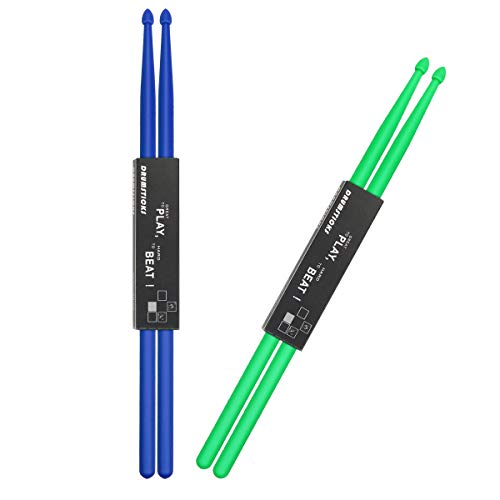 Fansunta 2pcs Nylon Drumsticks 5A 2 Pair For Drum Light Durable Plastic Exercise 2 Pair Drum Sticks For Kids Adults Musical Instrument Percussion Accessories (Blue and Green)