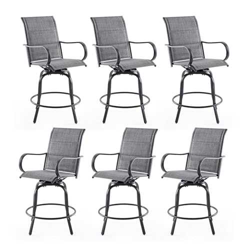 Image of Soohow Swivel Patio Bar Stools Set of 6, Outdoor Barstools with Paded Textilene Fabric, All Weather Bar Height Outdoor Chairs, Tall Swivel Patio Chair for Balcony, Poolside, Yard