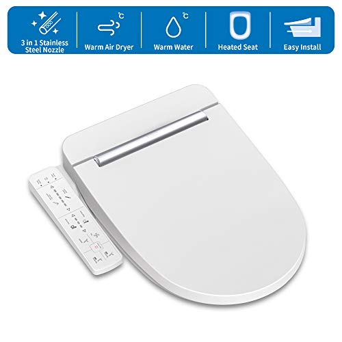 VOVO VB3000SE Electronic Bidet Toilet Seat,Elongated, White,LED Nightlight, Power Save, Heated Seat&Dryer,Warm Water