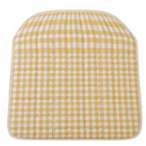 Monwssoe Coussins de Chaise, Coussins de Chaise Vichy avec Attaches, siège Vichy en Coton, siège antidérapants lavables, Jaune, 15, 75x16, 93 Pouces