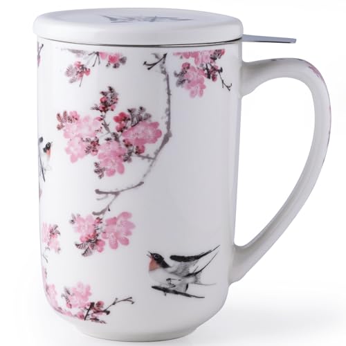 AmorArc Porcelain Tea Mug with Infuser and Lids, 18 Oz Coffee Cup Stra