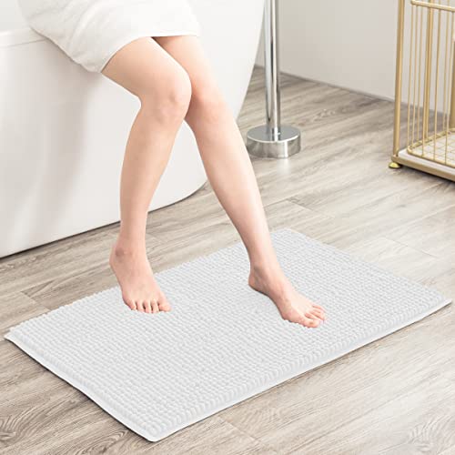 SUBRTEX Bathroom Rugs Chenille Bath Rug Soft Short Plush Bath Mat Soft Shower Mat Water Absorbent Shower Mat Quick Dry Machine Washable(White,16" x 24") - Image 3