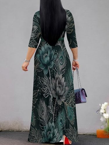 Image of PinkPatty Plus Size Maxi Dresses for Women Casual Flowy Long Dress 3 /4 Sleeve V Neck Wrap Dress with Belt