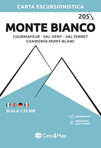 205 Monte Bianco Courmayeur, Val Veny, Val Ferret, Chamonix-Mont-Blanc. Carta escursionistica 1:25.000