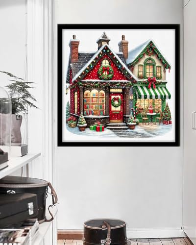 Image of askkqtx Christmas Stamped Cross Stitch Kits for Adults 14x14 Inch | Christmas Shop 11CT Needlepoint Counted Cross Stitch Kits for Beginner, Printed Embroidery Kit Art Craft Home Wall Decor Gift