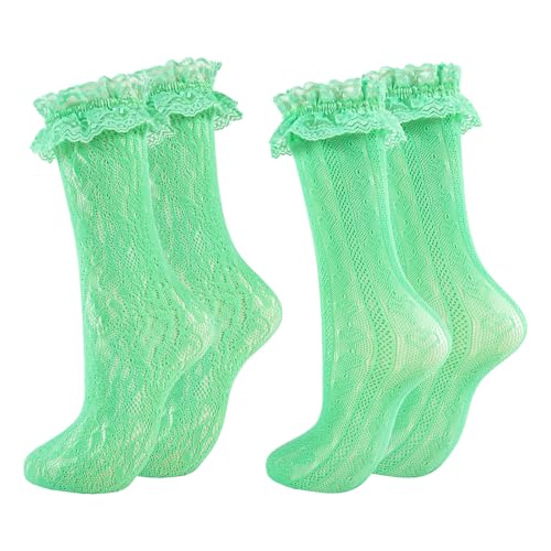 Image of Women Lace Ruffle Socks White Black Frilly Lolita Crew Dress Socks