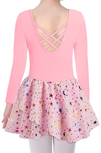 Image of DANSHOW Ballet Leotards for Girls Dance Skirted Leotard Kids Ballet Tutu Dress Toddler Shiny Ruffle Sleeve Dancewear