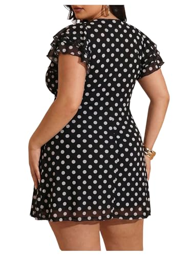 Image of BEAUDRM Women's Plus Size Cocktail Floral Short Dress Deep V Ruffle Short Sleeve Bodycon Mesh Wedding Guest Party Dresses