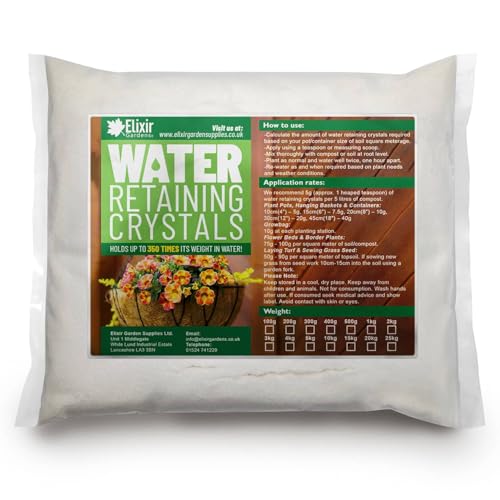 Elixir Gardens 500g Bag Water Retaining Crystals | Gel Granules for Hanging Baskets Pots Growbags Flower Beds Borders & Turf | Absorbant Moisture Control | 100g-25kg