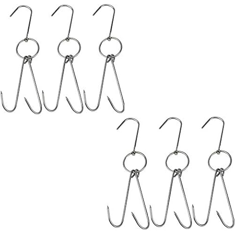 TIHOOD 6PCS 9.4" Stainless Steel Double Meat Hooks Roast Duck Bacon Shop Hook BBQ Grill Hanger Cooking Tools Accessories (6 Packs) Cover