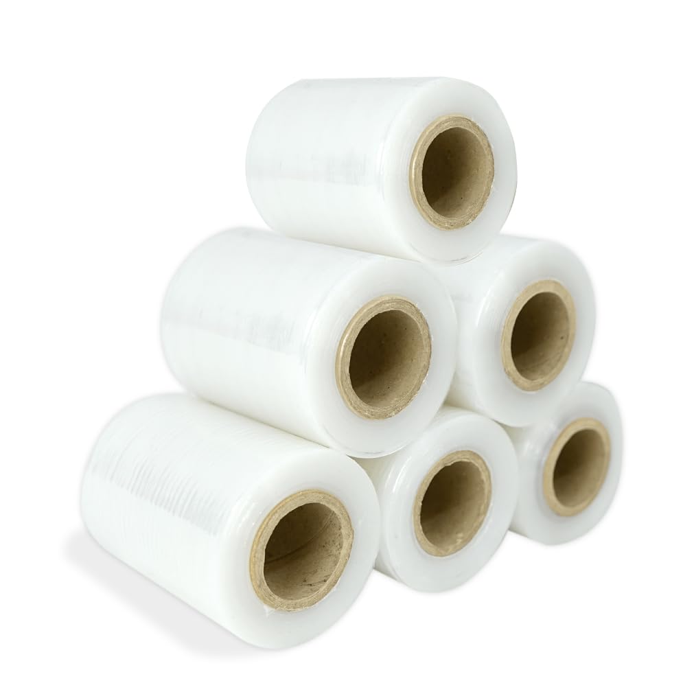 CHELY INTERMARKET Film de Embalaje Uso Industrial y para Paletizar, Rollo de Film Resistente de Plástico para Mudanzas y Envíos (Mini Transparente, 6 unidades)