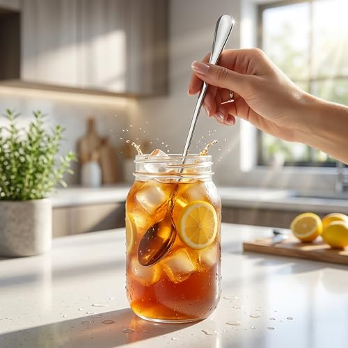 Image of Long Handle Iced Tea Spoons, 7.9 inch 18 /10 Stainless Steel Cocktail Stirring Spoons with Thickened Ergonomic Handle, Tall Coffee & Latte Stirrers, Dessert Spoon Set, Dishwasher Safe 8-Piece (Pack of 2)