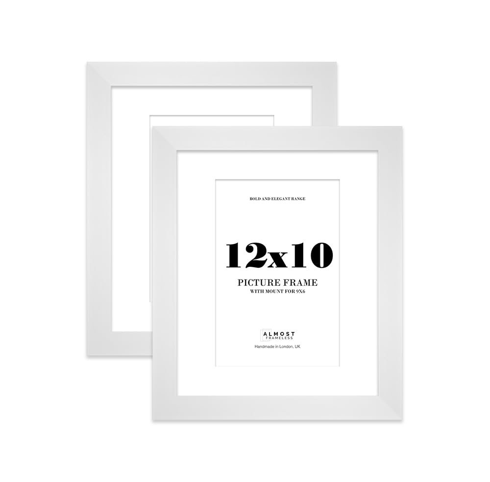 12x10 White Frame With Mount for 9x6 Pictures 28mm Edge Portrait and Landscape Display with Wall Hooks and Kickstand, 2 Pack