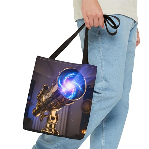 Premium Tote Bag with Reinforced Stitching - A Vividly Colored Brass Telescope Glowing with Holographic Skies3