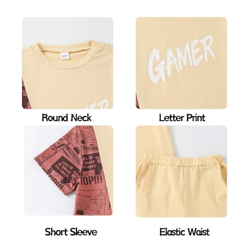 Image of OLMRJKD Boys 2 Piece Outfits Short Sleeve Colorblock T-shirt and Shorts Summer Casual Clothes for 6-12 Years
